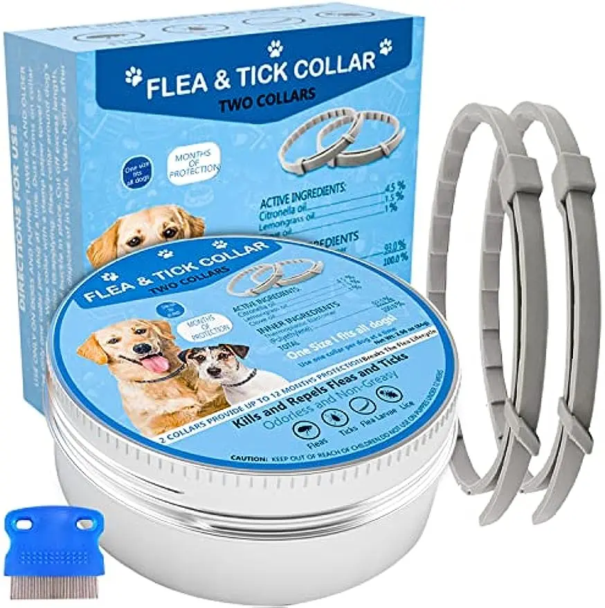 

Flea Collar for Dogs,Dog Flea Collars Kill Flea and Ticks,2 Pack Natural Flea and Tick Prevention Collar, Water Resistant