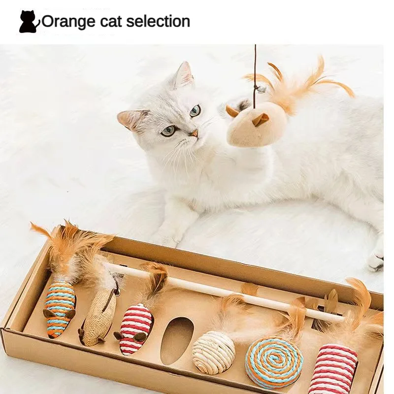 Feather Cat Teaser Wand Catnip Katten Sisal Speelgoed Cat Toy Box Set Linen Mouse Toy