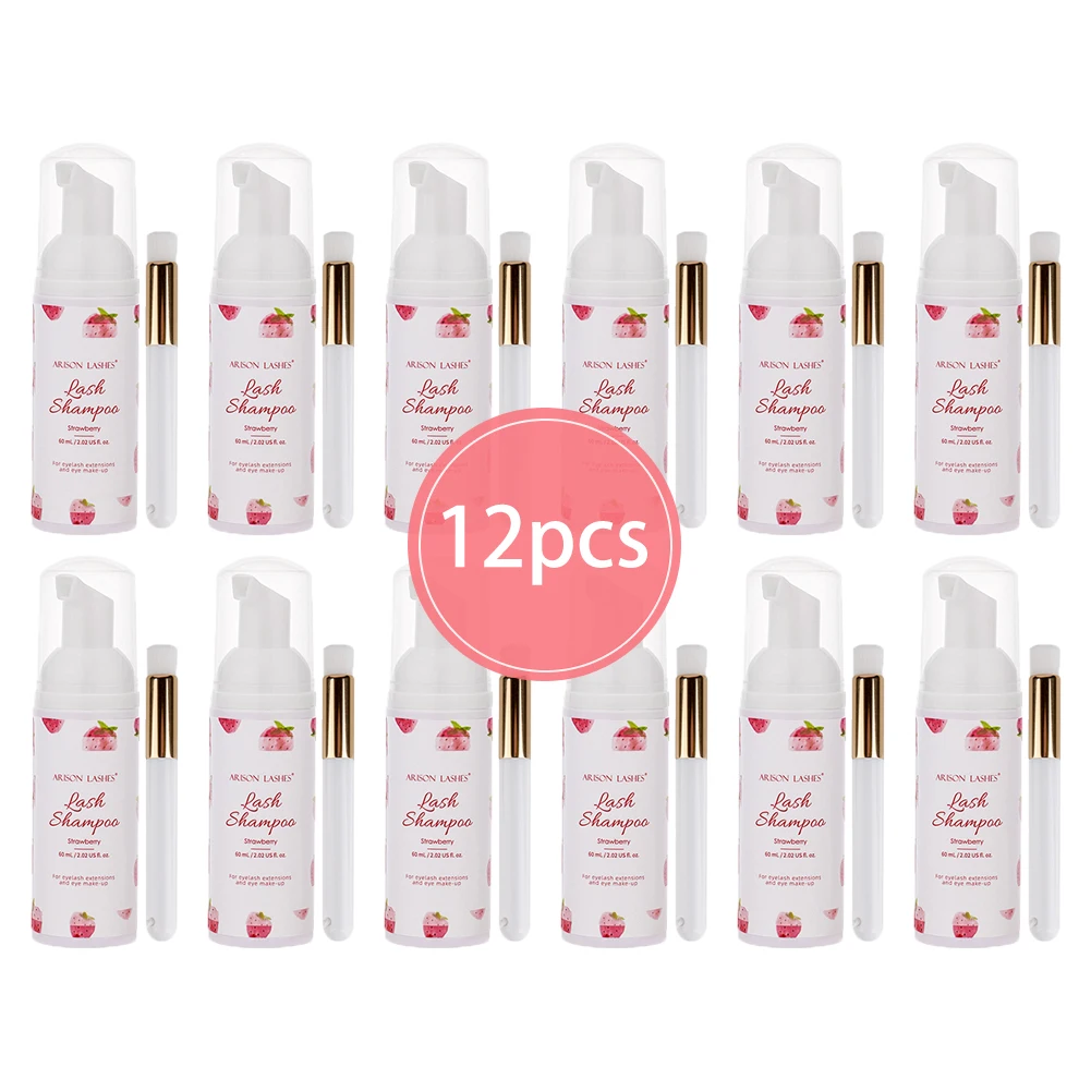 ARISON 12Pcs 60ml Eyelash Cleanser Foam Shampoo Pump Press Lash Lift Eyelash Cleaner Lash Shampoo Kit Clear Eyelash Extension