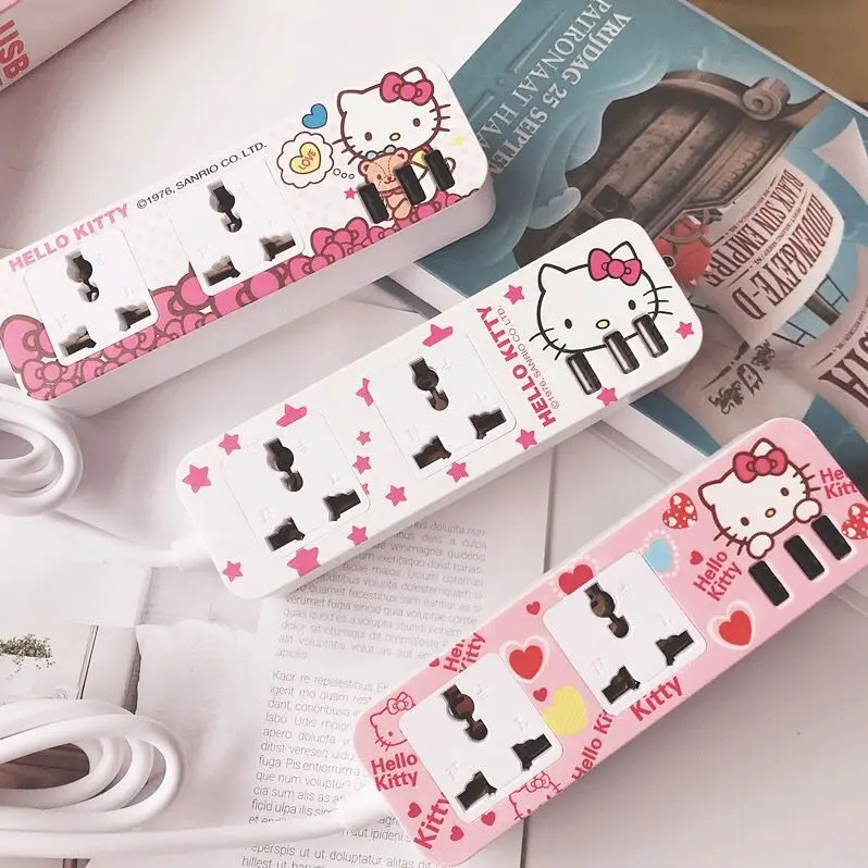 

Умный штепсельный буксир Hello Kitty с несколькими отверстиями и USB-штепсельной платой, домашняя длинная электрическая штепсельная розетка