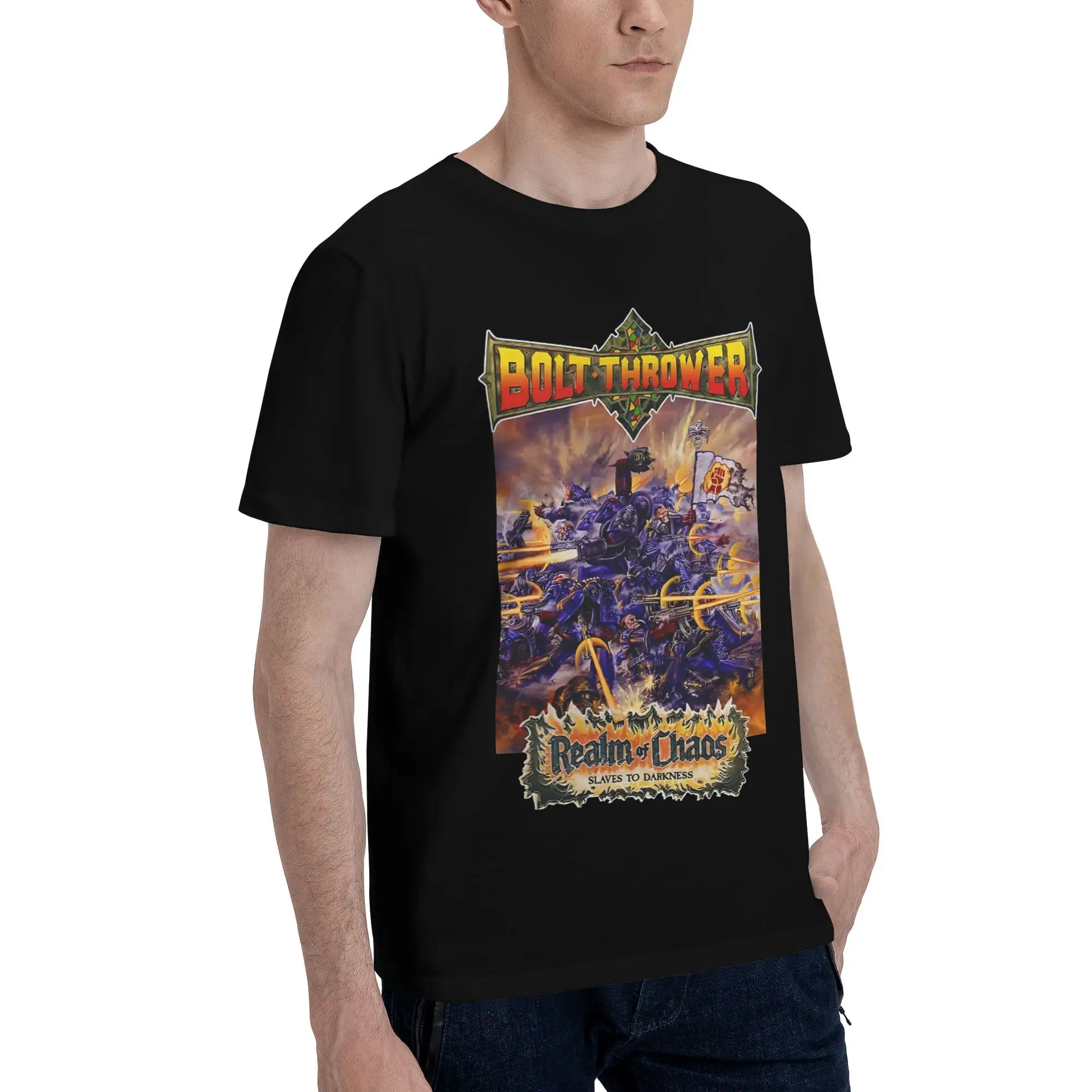 Фото Новая футболка Yaer Bolt Thrower 2025 Realm of Chaos Battle Scene, мужская рубашка с рукавами №2