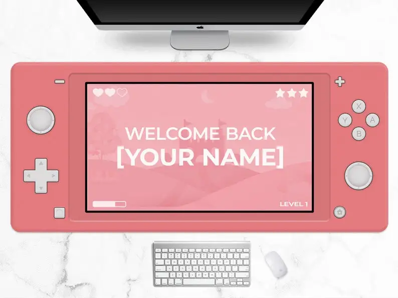 

Custom Pink Desk Mat, XXL pastel mousepad, lilac, purple, peach, mint, customisable switch lite gaming design, personalizable mo