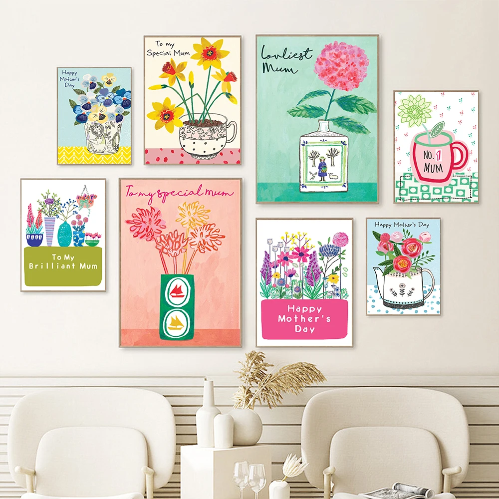 Художественный постер с изображением цветов и растений на день матери подарок