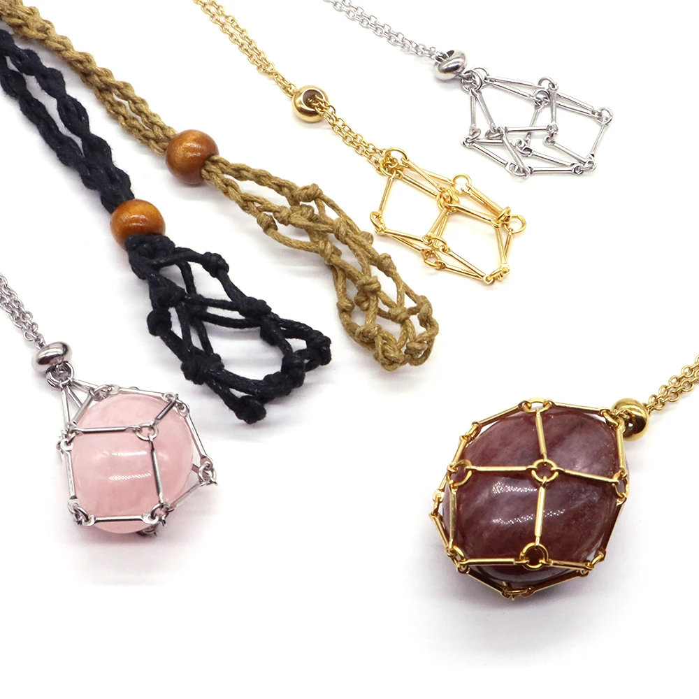 

New Design Crystal Cage Necklace Holder Net Metal Chain Stone Collecting Holder Adjustable Pendant Copper DIY Jewelry Accessorie
