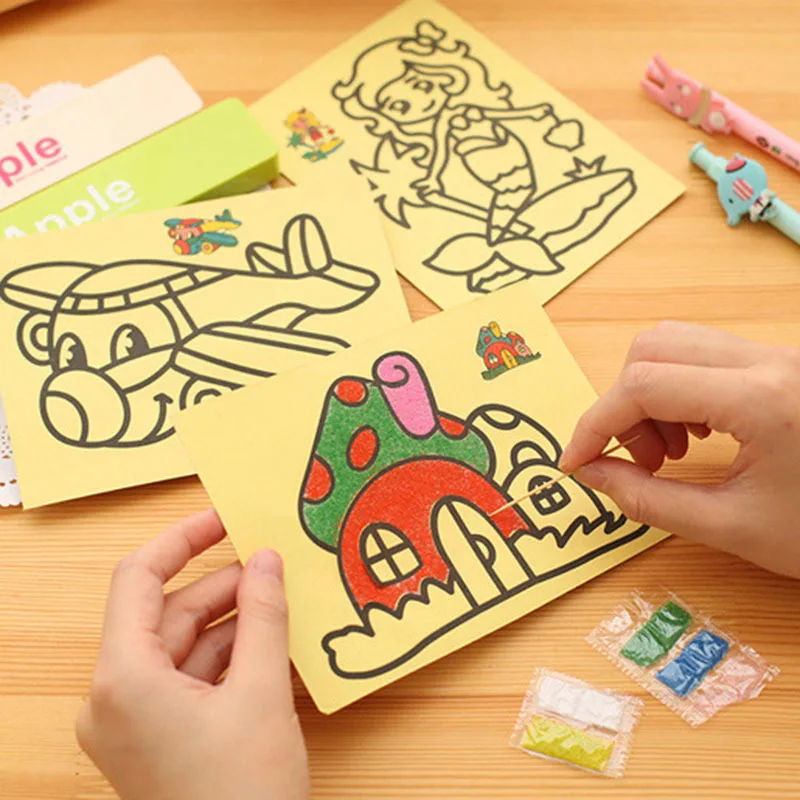 

10Pcs Children Drawing Toys Sand Painting Pictures Kid DIY Crafts Education Toy for Boys Girls Schedule Sticker Cartoon Pattern