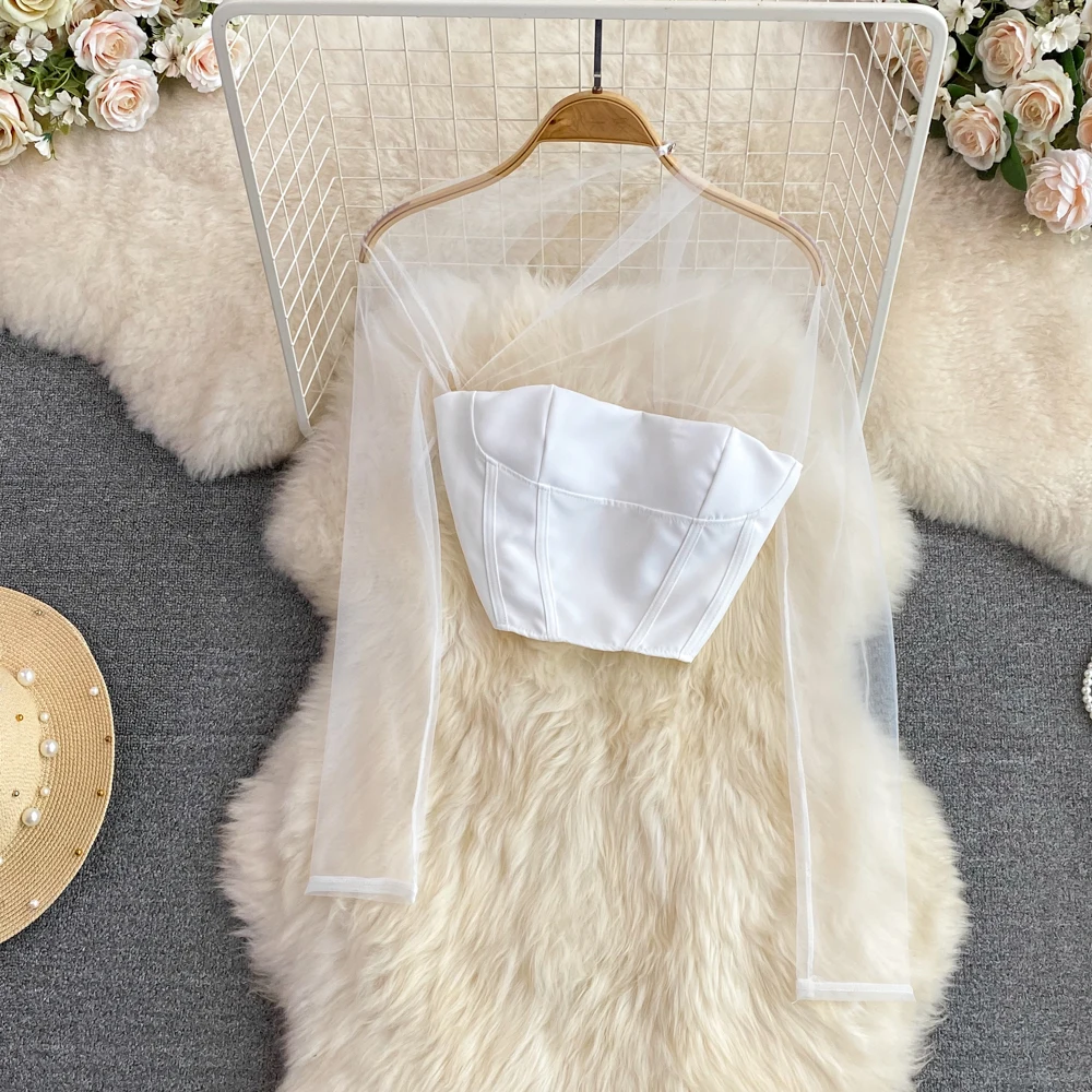 Женская Однотонная рубашка Весенняя привлекательная облегающая прозрачная