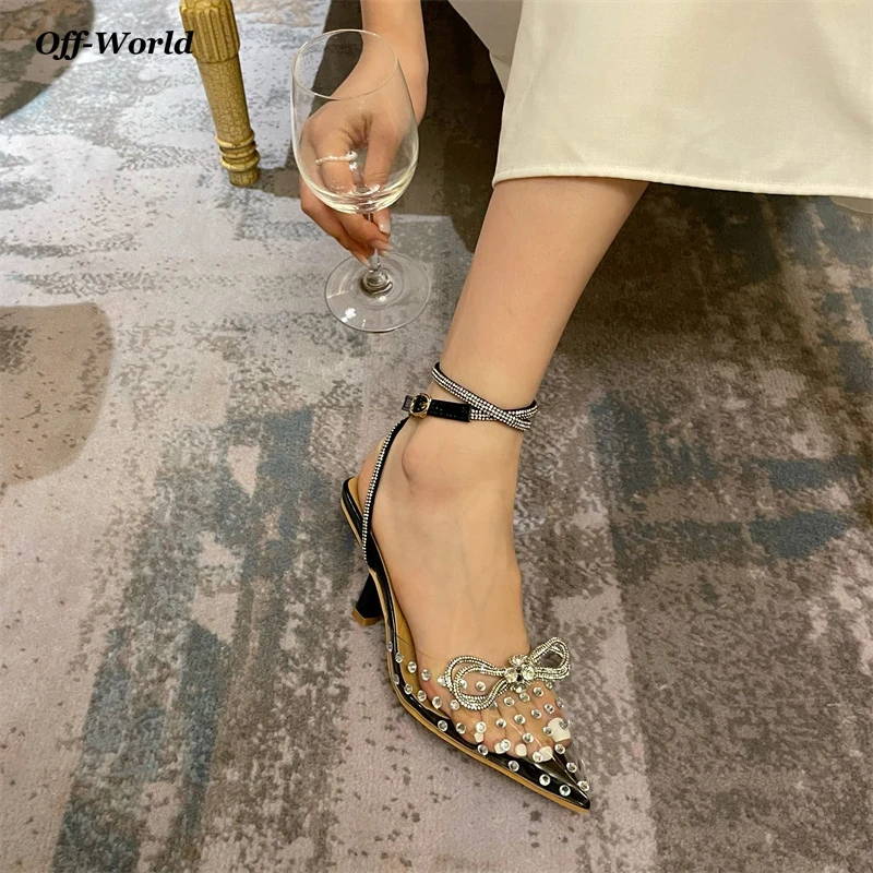 

Glitter Rhinestones Women Pumps Crystal Bow knot PVC Transparent Summer Bride Lady Shoes High Heels Evening Party Prom Shoes