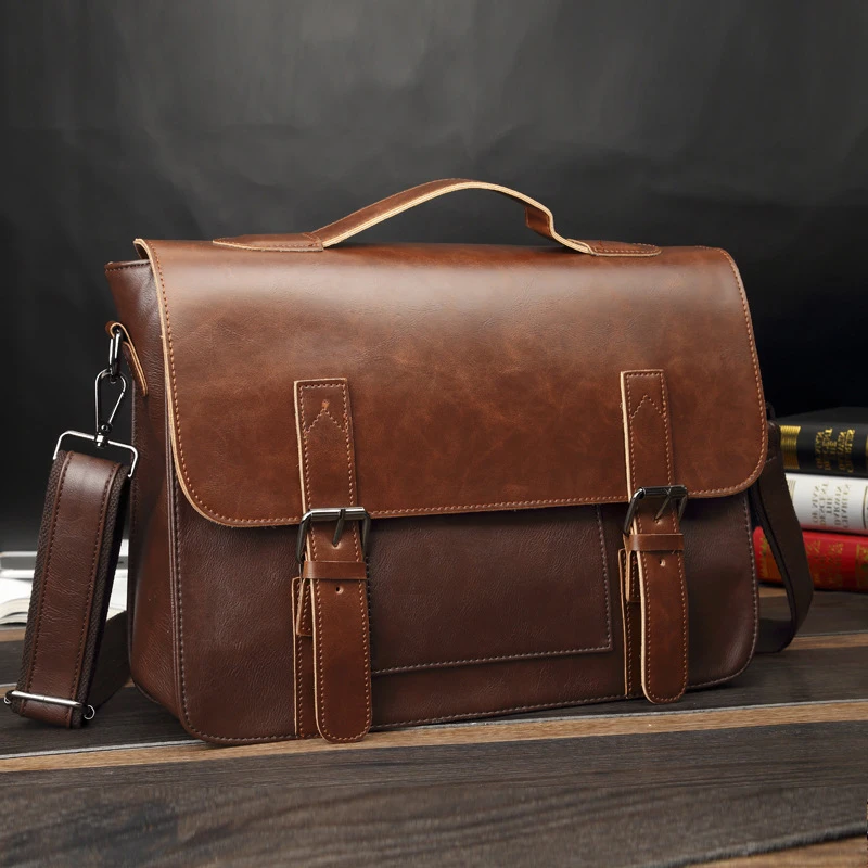 Crazy Horse Artificial Leather Business Handbag Laptop Briefcases for Men Leather Casual Men Bag Messenger Shoulder Bags Man