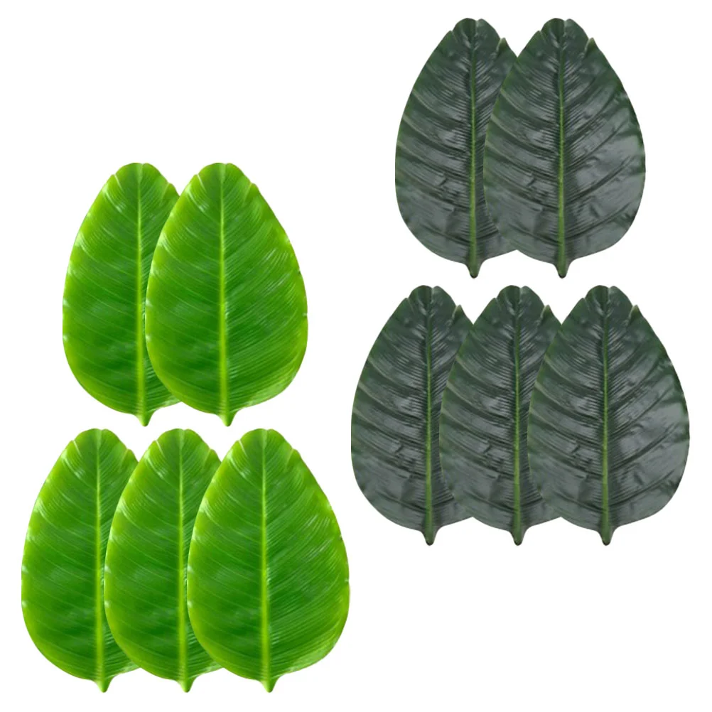 

10 Pcs Leaf Tablecloth Banana Leaves Pads Cooking Protective Cushion Dish Mat Desktop Accessories Decors Blade Shaped