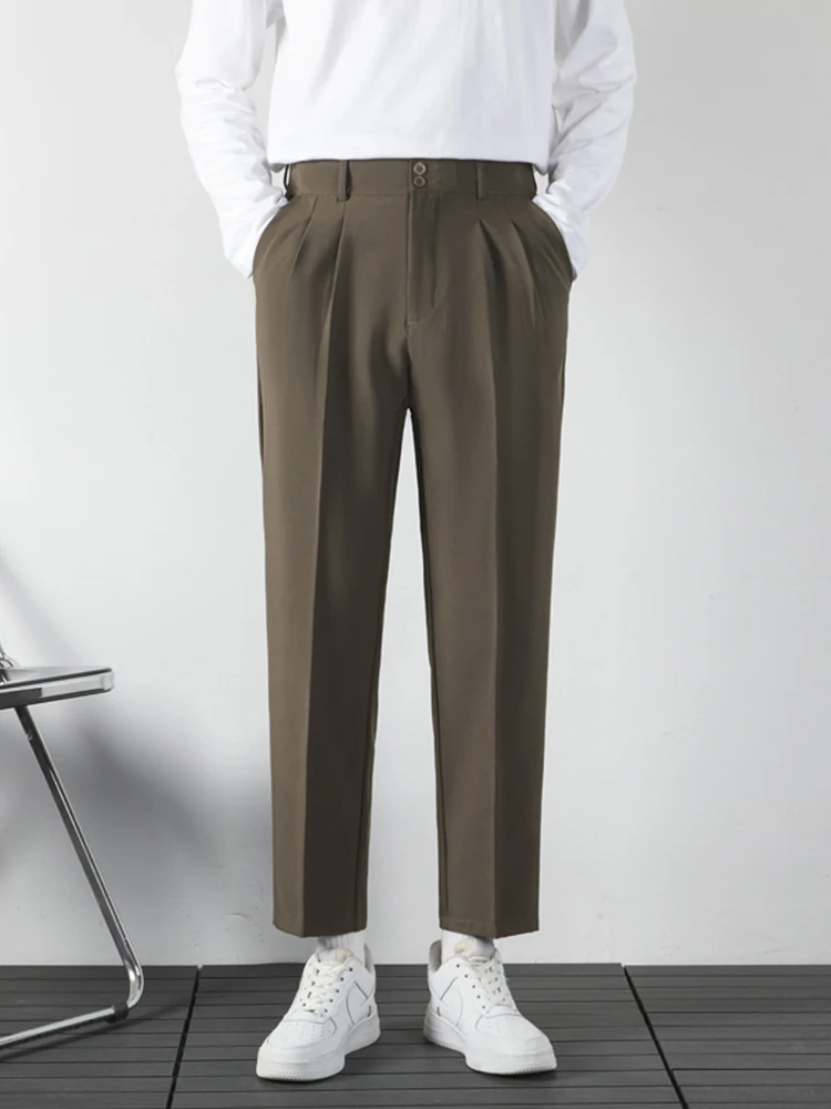 Drape Small Suit Pants Men's Spring and Autumn Korean Sle Loose Straight Casual Light Luxury Non-Ironing Capri ...