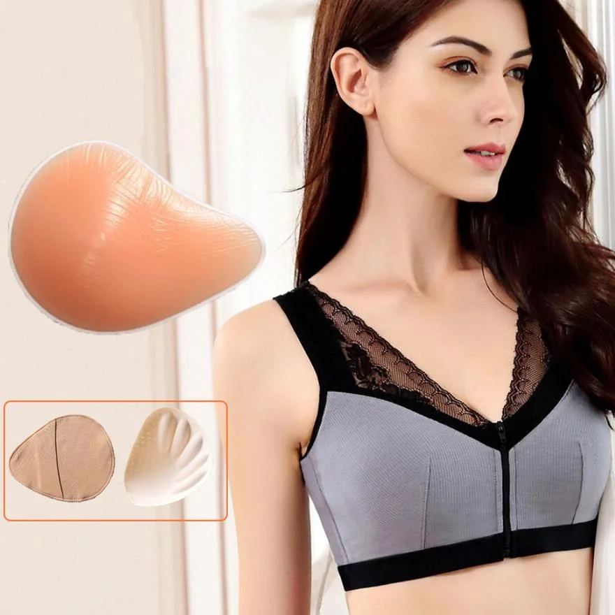 Bra Front Zipper Breast Bra Lace Trim Full Cup Postoperative Implant Special Bra No Steel Ring Underwear with Silicone Breasts