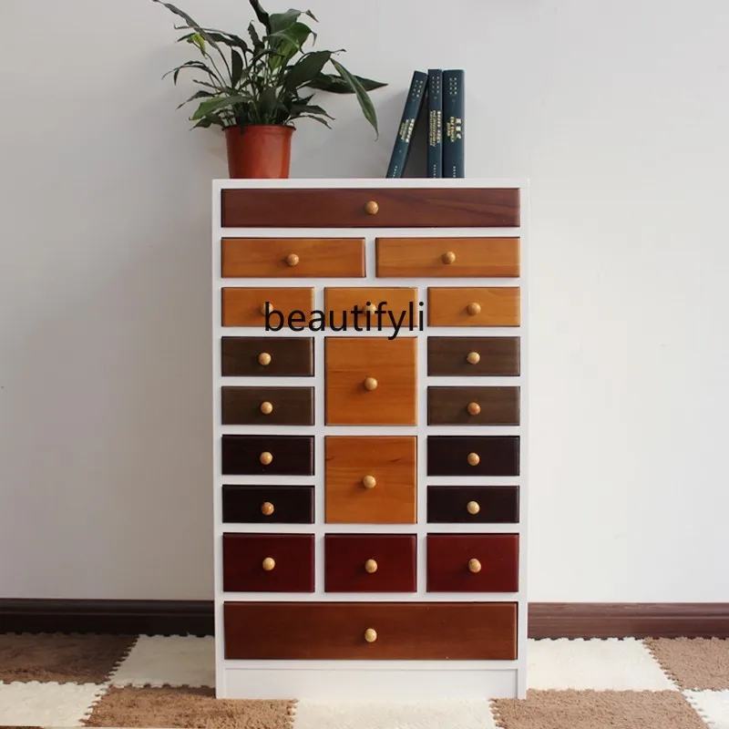 

yj Solid Wood Multi-Drawer Cabinet Color American Multi-Functional Bedroom Storage Cabinet Multi-Drawer Classification Locker