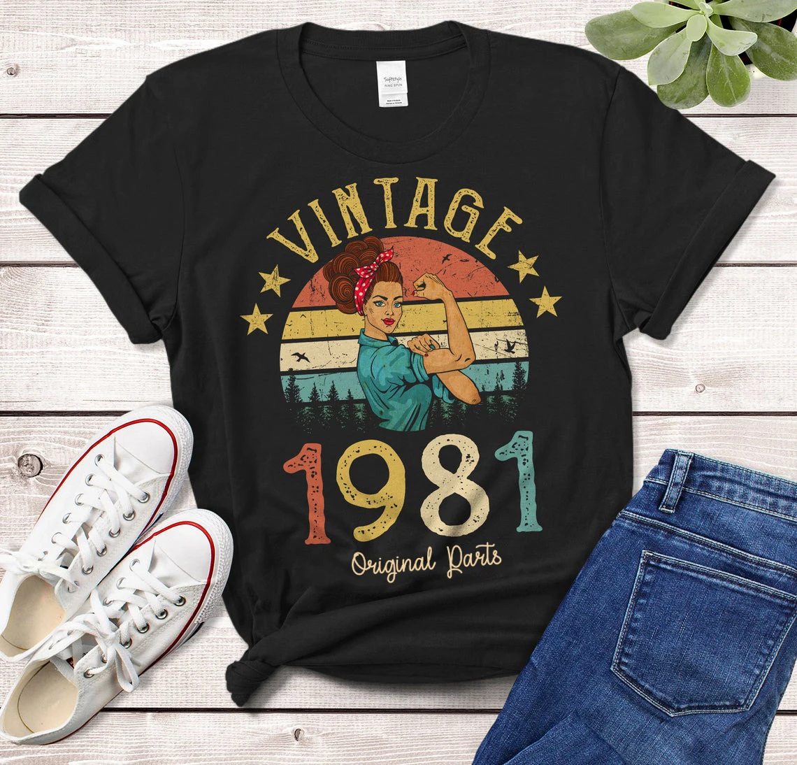 

Винтажная футболка с оригинальными деталями, модель 1981 года, футболка в стиле ретро для девушек 40 лет, идея подарка на день рождения