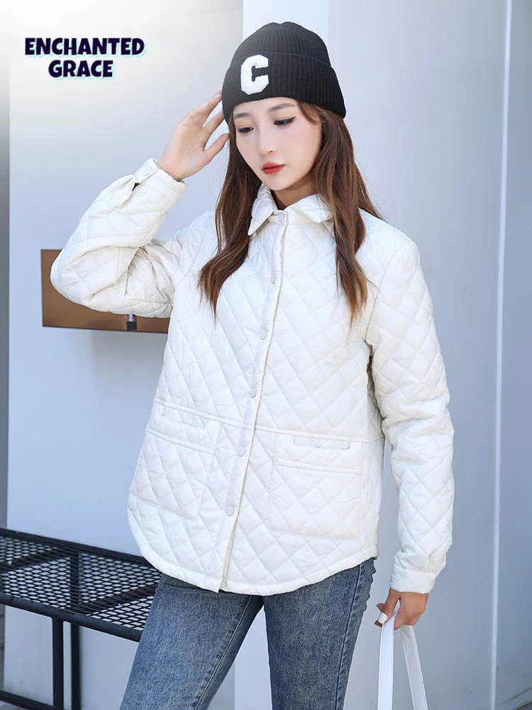 

EnchantedGrace New Lightweight Down Cotton Padded Winter Parkas Women Turn Down Collar Puffer Jacket Casual Coat Female Outwear