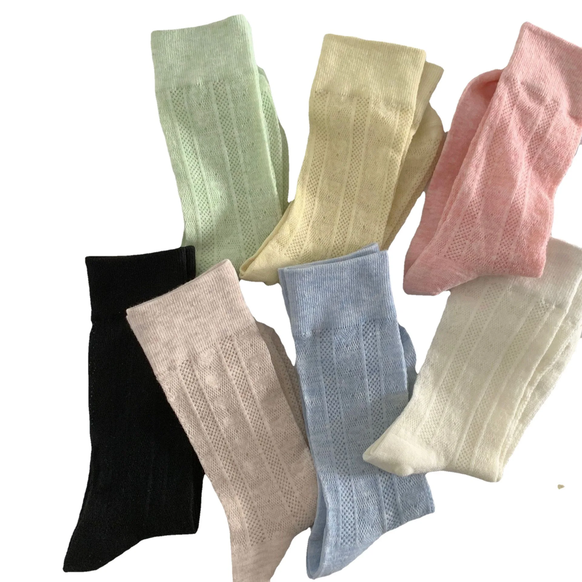 2 Pairs Solid Color Socks Women's Midtube Summer Thin Ice Silk Mesh Breathable Candy