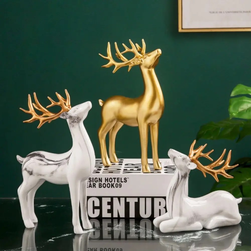 

2PCS Desktop Ornament Deer Sculpture Resin Elk Office 2 Size Decoration Git for Indoor Home Table Craft Dropship