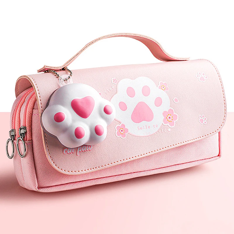 

Cute PU Leather Pencil Bag For Students Kawaii Pen Case With Decompress Toy Creative Stationery Storage Bag School Office Supply