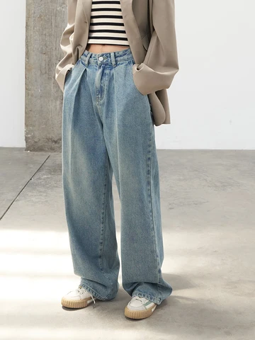 CHIC VEN Women's Jeans Casual Vintage Loose Straight Tube Woman Denim Pants Mom Jeans Female Trousers Spring Autumn 2022