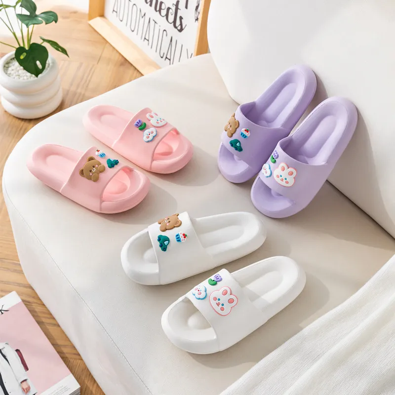 Women's Cartoon Bear Rabbit Decor EVA Slippers Flower Summer Soft Comfy Light non-slip Home Bathroom Slippers Beach Casual Shoes