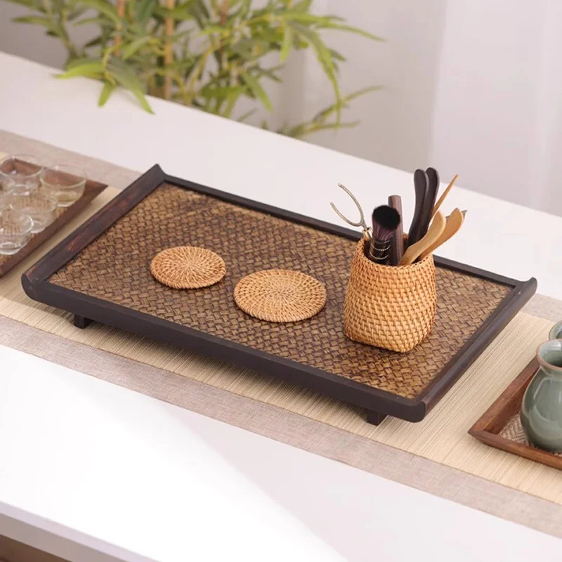 

Coffeeware Teaware Tea Tray Kettle Kitchen Plate Office Vintage Bamboo Tray Food Serving Bandeja Bambu Tea Accessories