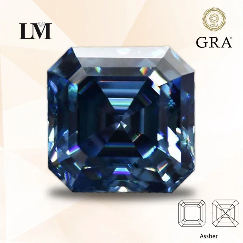 Муассанит камень Asscher сапфировый синий с сертификатом GRA тестер бриллиантов для