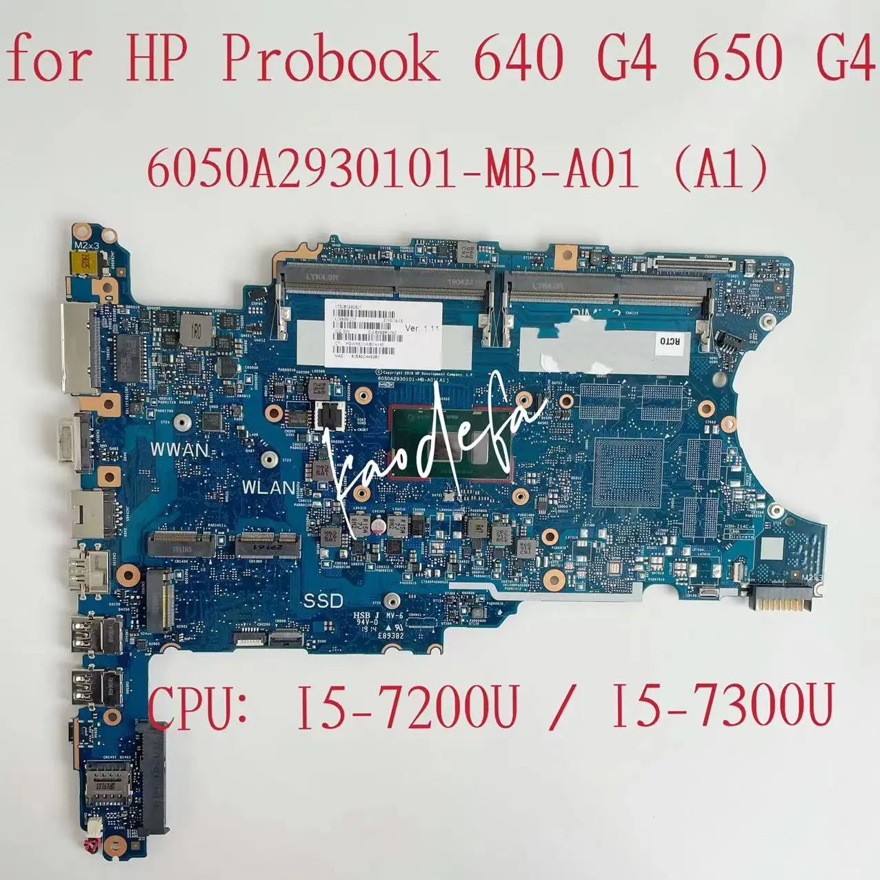 6050A2930101-MB-A01 для HP Probook 640 G4 650 G4, материнская плата для ноутбука, Процессор: Φ DDR4 I5-7200U L09566-601, тест ОК
