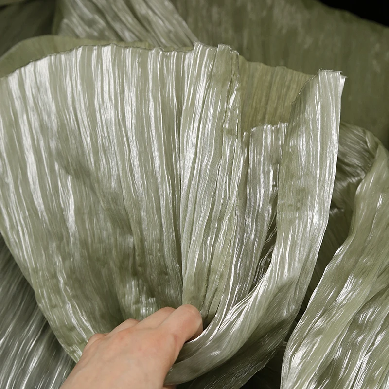 Блестящая органза ручной работы гофрированная ткань текстура кристальная пряжа