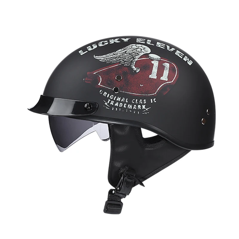 New Retro Motorcycle Half Face Helmet with Inner Sun Visor Casco Casque Moto  Retro Vintage Helmets Dot Motorcycle Accessories