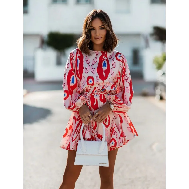 

Женское платье с цветочным принтом, свободное весеннее платье с оборками, праздничное платье в европейском и американском стиле, новинка 2023