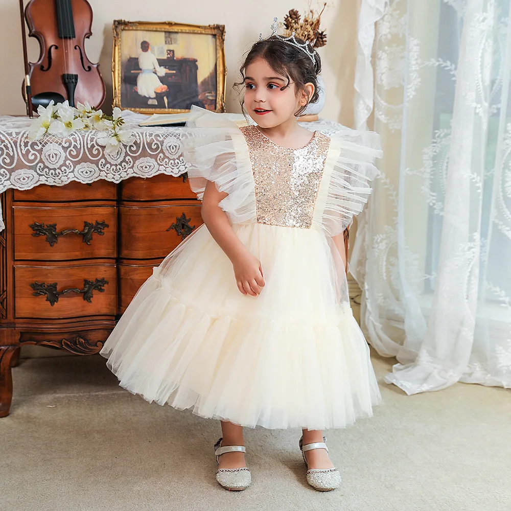 

Baby Girl Kids Lace Bowknot Back Wedding Ceremony Dresses Teenage Girls Dress Party Elegant Princess Tutu Gown Dress Tulle