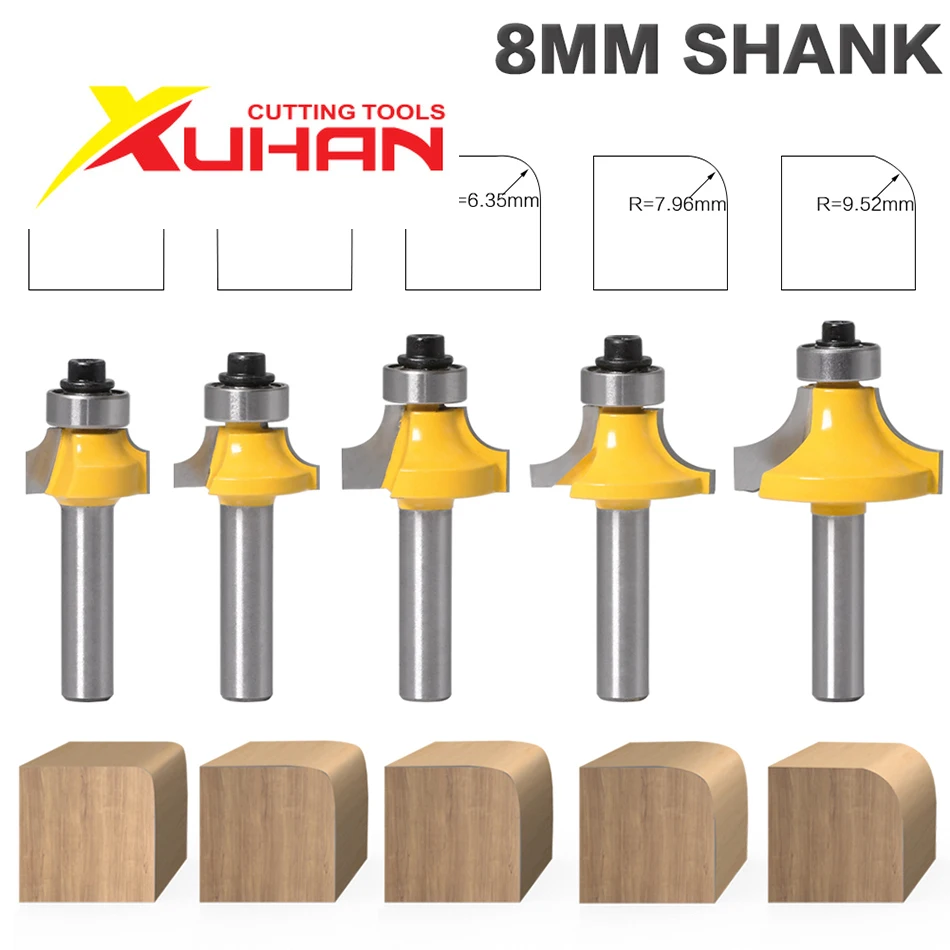 

XUHAN 8mm Corner Round Over Router Bit with Bearing Milling Cutter for Wood Woodworking Tool Tungsten Carbide