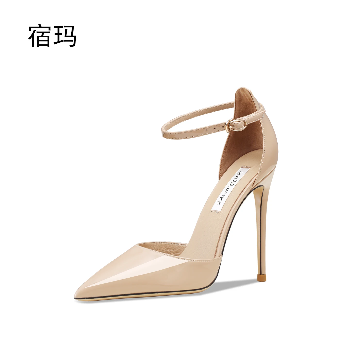 2023 Ankle Strap Women Sandals Star Style Patent Leather Pointed Toe Pumps Summer Gladiator Lady Shoes Fashion High Heels Black
