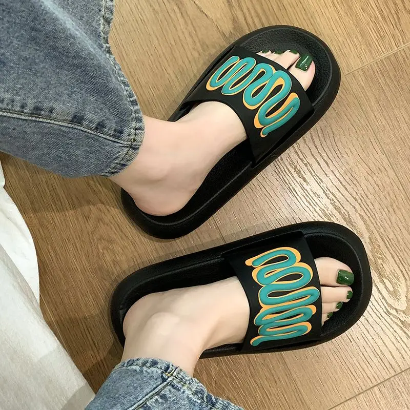 

Sandals Multi Color Summer Thick Soft Shoes for Women 2023 Bathroom Slides Round Toe Woman Slippers Plaid Men Platform Indoor 39