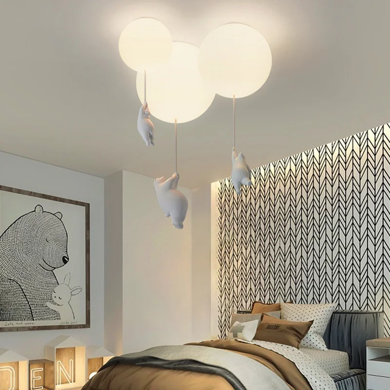 $29.48 Nordic Resin Modern Led Cartoon Bear Ceiling Lamp Fixtures For Kids Room Bedroom Children's Study Decoration Warm Lighting