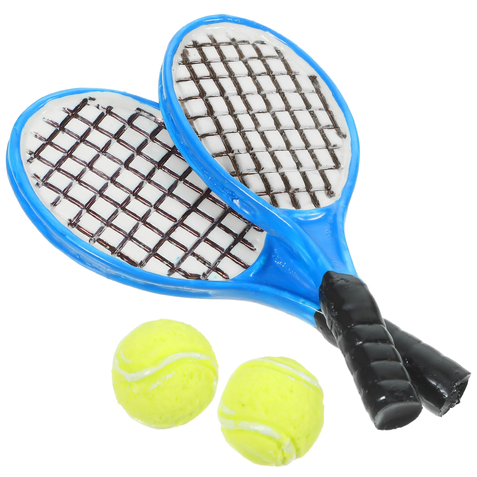 

1: 12 Miniature Tennis Racket and Set Decoration Accessories 4pcs