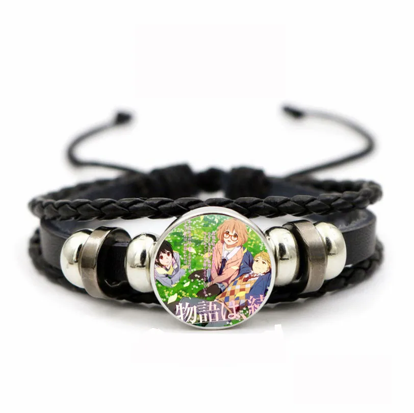 

Boy Girls Cartoon Bracelet Leather PU Woven Bracelet Time Gem Wristband Kids Gift For Anime Beyond the Boundary Braided Bangle