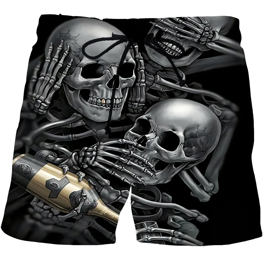 

Men Skeleton Graphic Beach Shorts 3D Pattern Dark Boardshorts Men/Women Skull Short Pants Hip Hop Halloween Bottoms