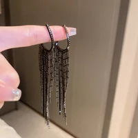 new arrival black rhinestone chain tassel earrings for women fashion jewelry party long crystal earings accessories wholesale