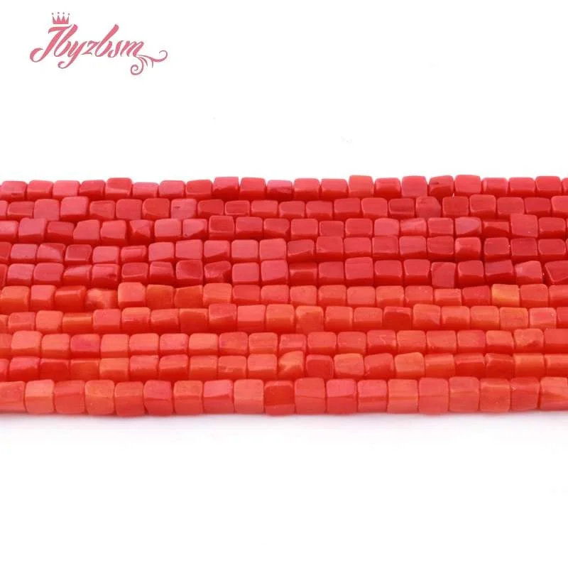 

3mm Coral Orange Cube Square Flat Natural Stone Beads for DIY Accessories Charm Necklace Bracelets Earring Jewelry Making 15"
