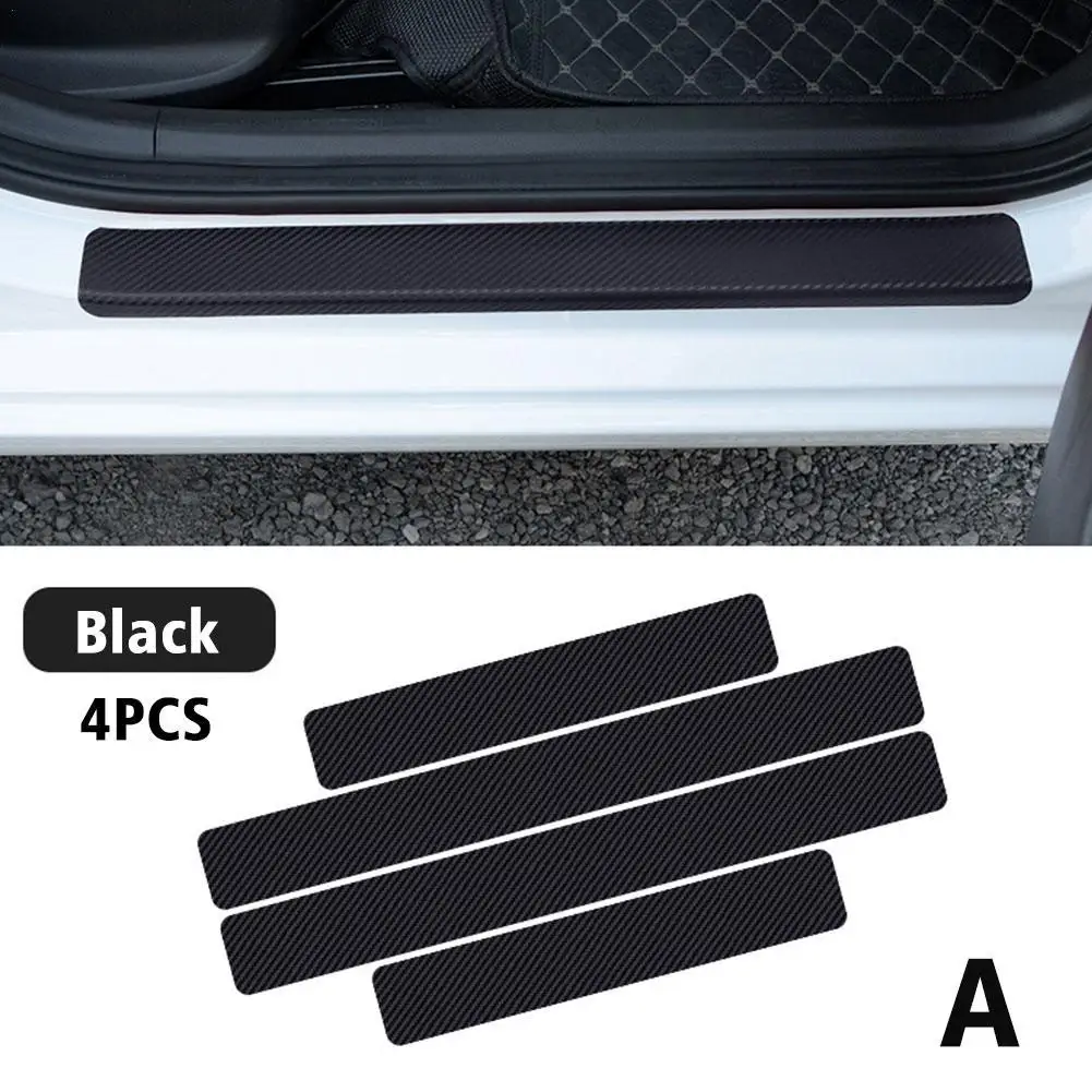 

4Pcs with Scraper Car Door Protector Universal Plate Stickers Carbon Fiber Look Car Sticker Sill Scuff Cover Anti Scratch Decal