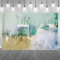 Korean White Bedroom Lace Curtain Flowers Candle Birthday Party Decoration Photography Backdrop Retro Blue Wall Board Background