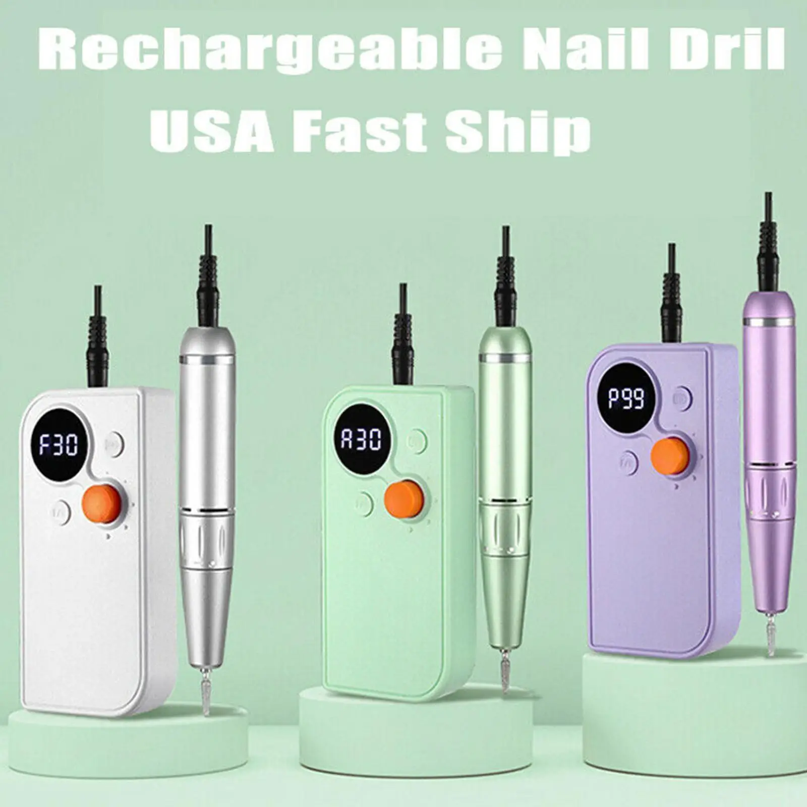 

30000RPM Rechargeable Electric Nail Drill Manicure Equipment Nail Professional Drill Machine Art Files Nail Nail Electric F4J3