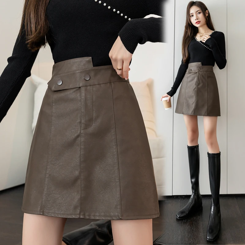 

Ladies New Korean Fashion Sexy Woman Skirts Womens OL PU Leather Skirt Casual Female Girls Black Mini Skirt Cheap Wholesale