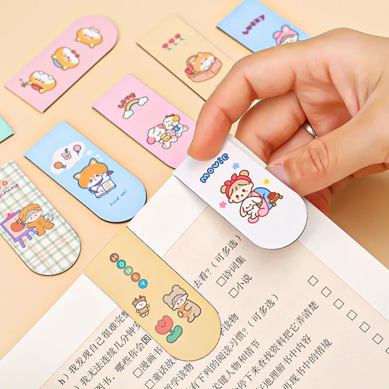 20 Pcs Cartoon Magnetic Bookmarks Cute Girl Student  Paper Book Page Clip Personality Exquisite Bookmarks for Books