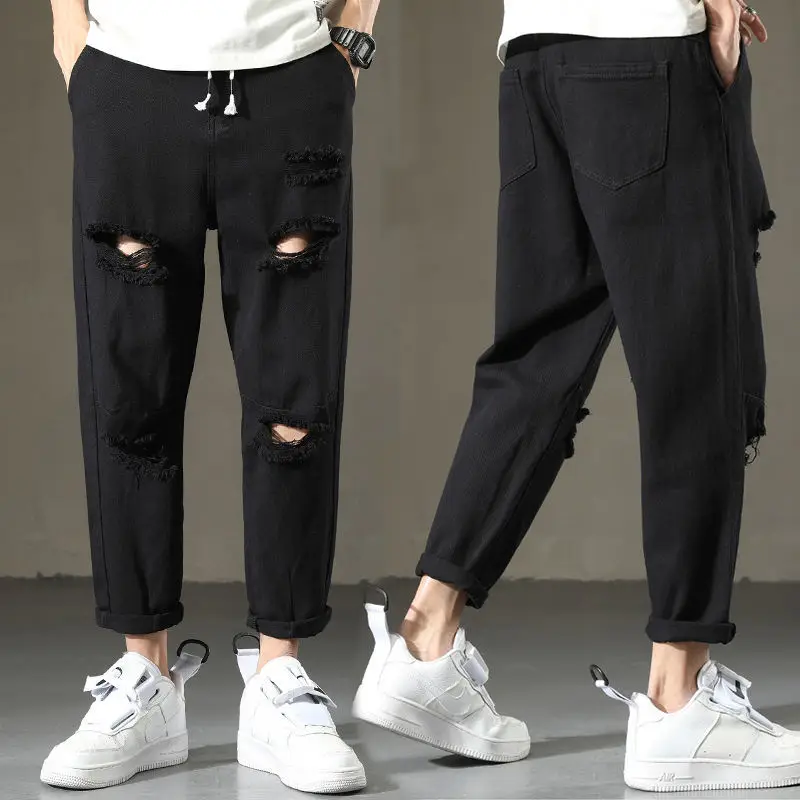 Men's Summer Thin Cropped Pants All-Matching Fashion Brand Loose Large Size Harem Straight Casual Pants