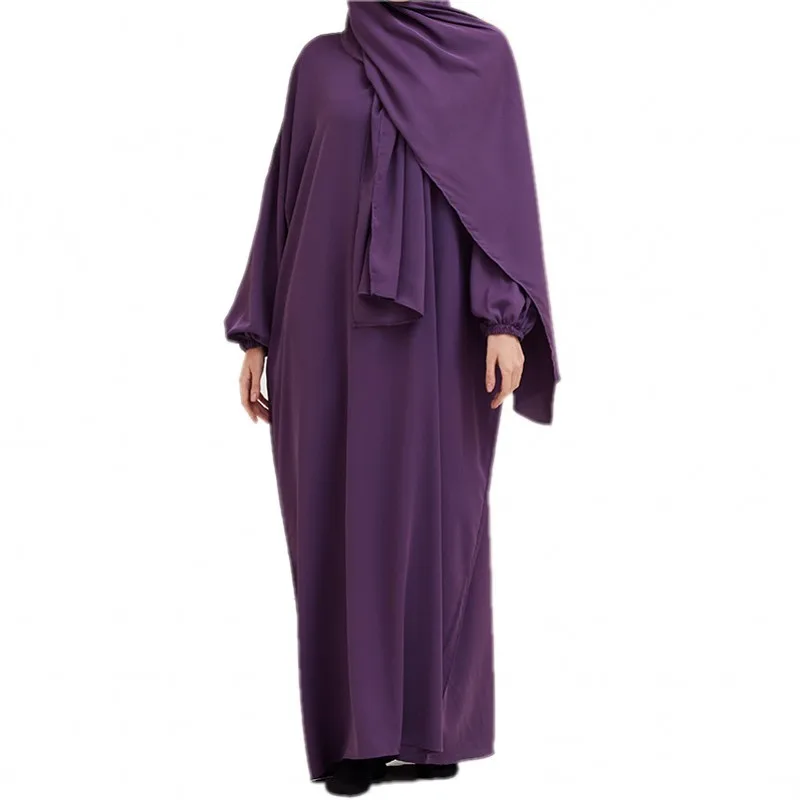 

2023 Middle East Headscarf Solid Color Traditional Robe Simple Loose Long Sleeve Casual Comfortable Long Style Muslim Dress