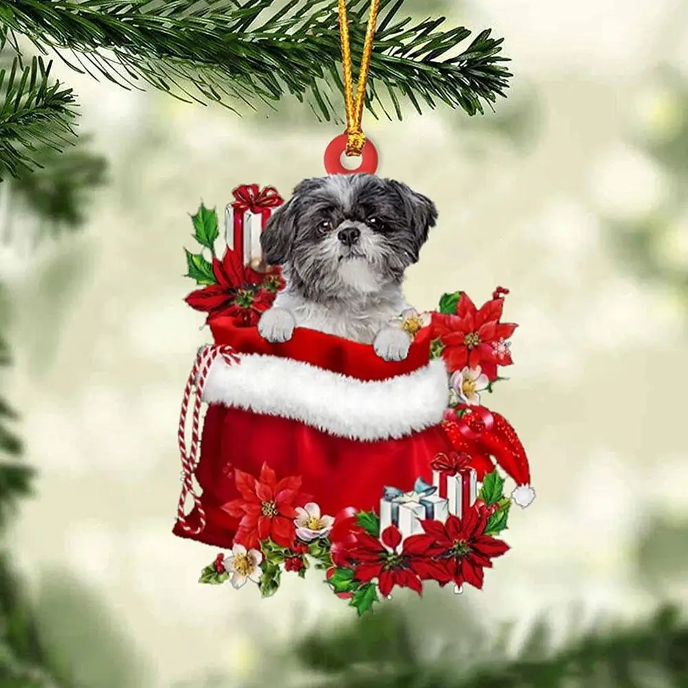

2023 Christmas Tree Pendant Cute 2D Acrylic Puppy Dog Drop Ornament New Year Festive Party Supplies Room Xmas Tree Decoration