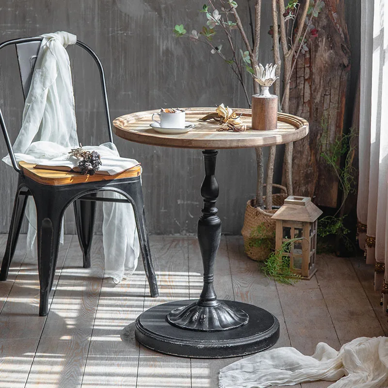 

Кофейный столик из массива дерева в стиле ретро, дизайнерские поделки из железа, Круглый боковой столик, гостиная, старая мебель, диван, декоративный угловой столик для отдыха