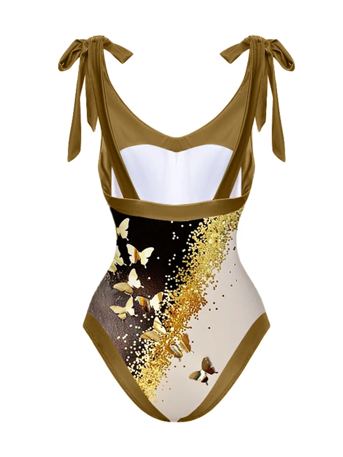 

2023 Fashion Green Brown Blue Print Deep V Simple Style One-piece Swimsuit Sexy Comfortable Luxury Elegant Beachwear Bikini