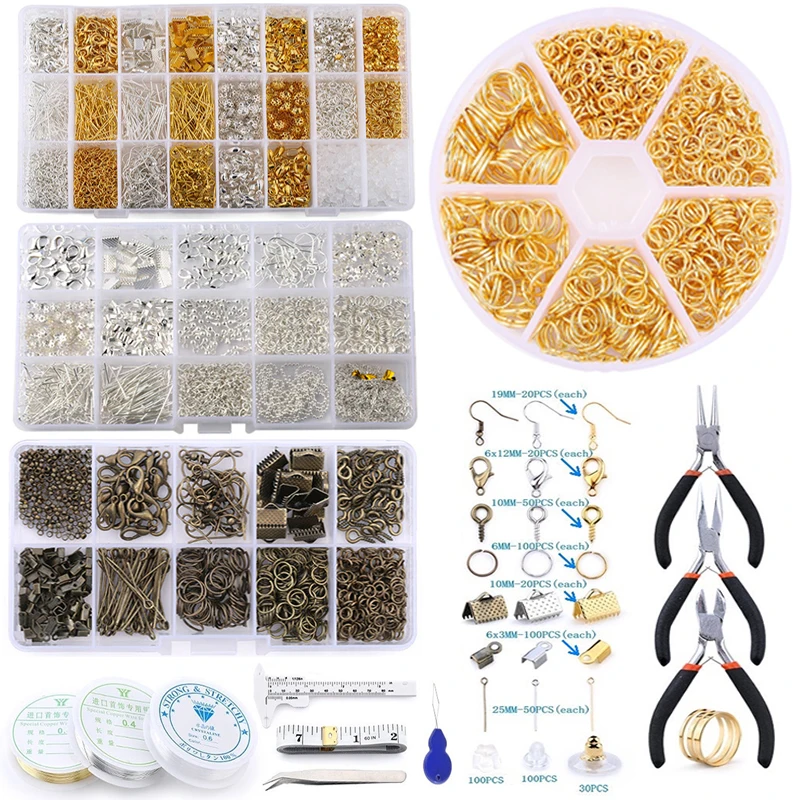 QXTC Alloy Accessories Jewelry Findings Set Jewelry Making Tools Copper Wire Open Jump Rings Earring Hook Making Supplies Kit